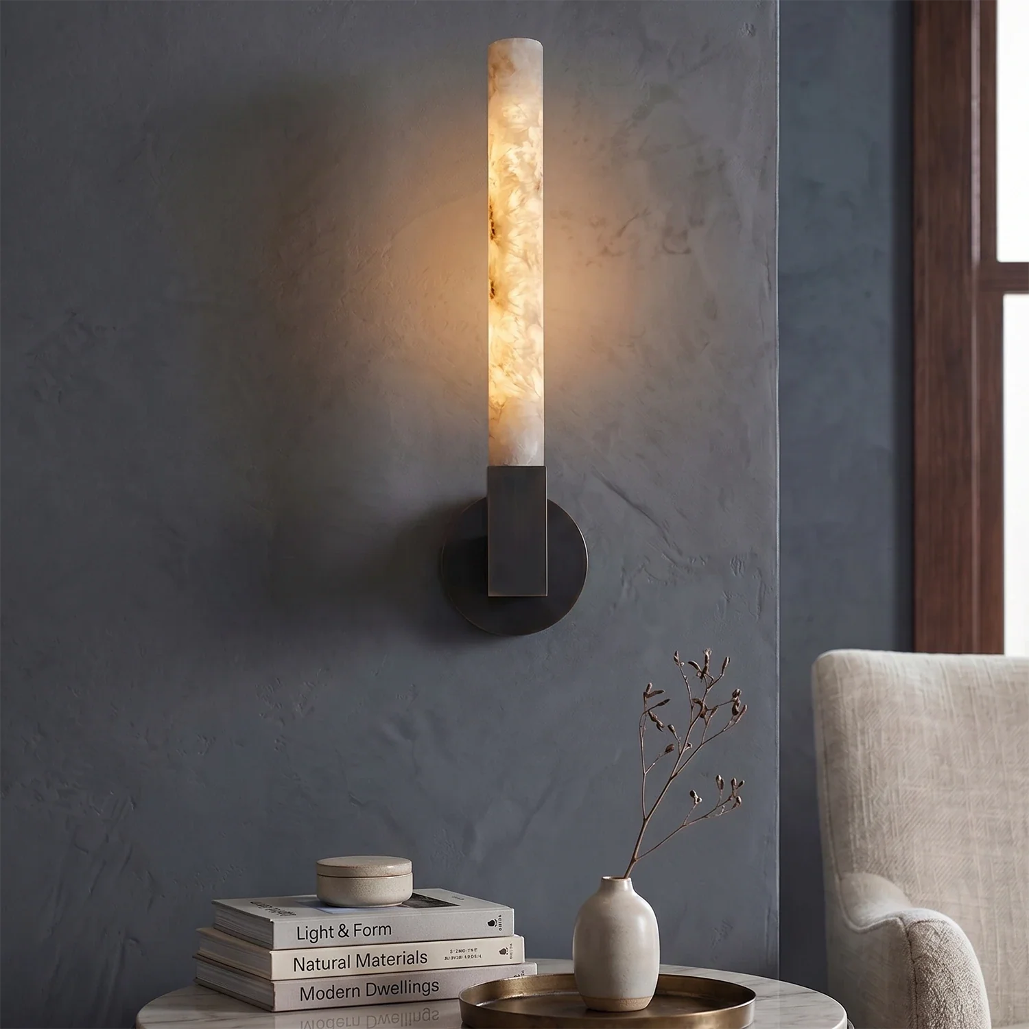 Linear Cylindrical Alabaster Wall Sconce