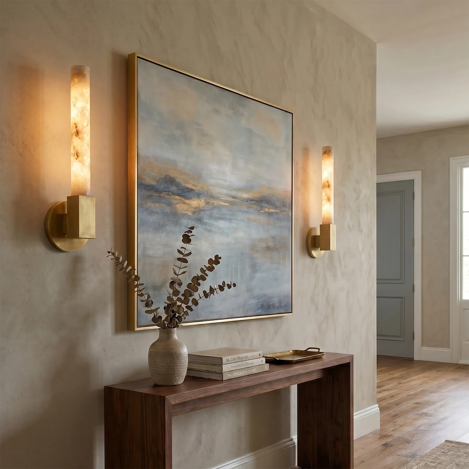 Linear Cylindrical Alabaster Wall Sconce