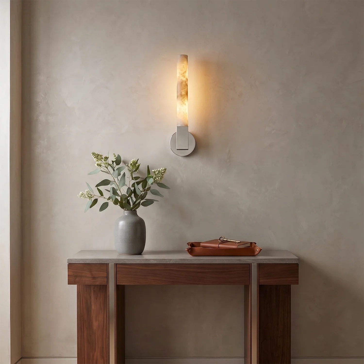 Linear Cylindrical Alabaster Wall Sconce