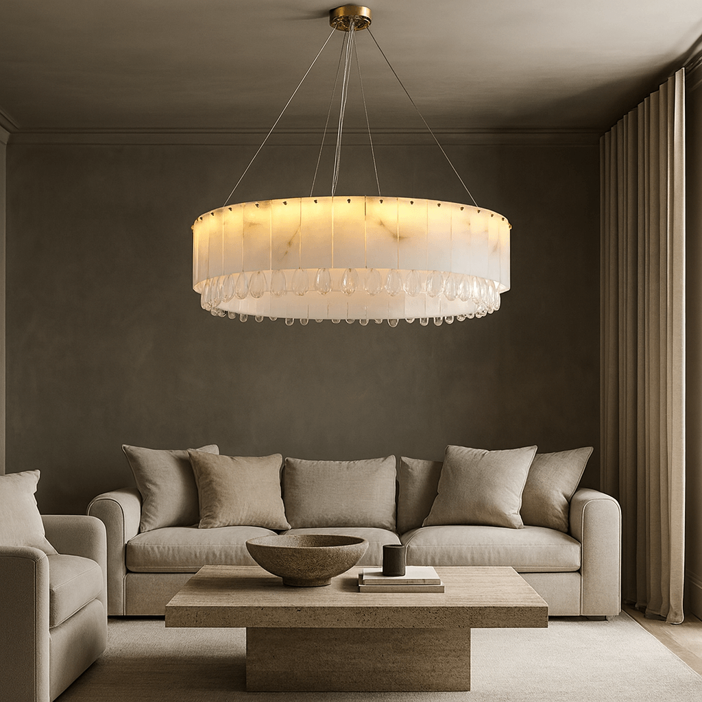 Stuart 39" Alabaster & Crystal Round Chandelier detail view
