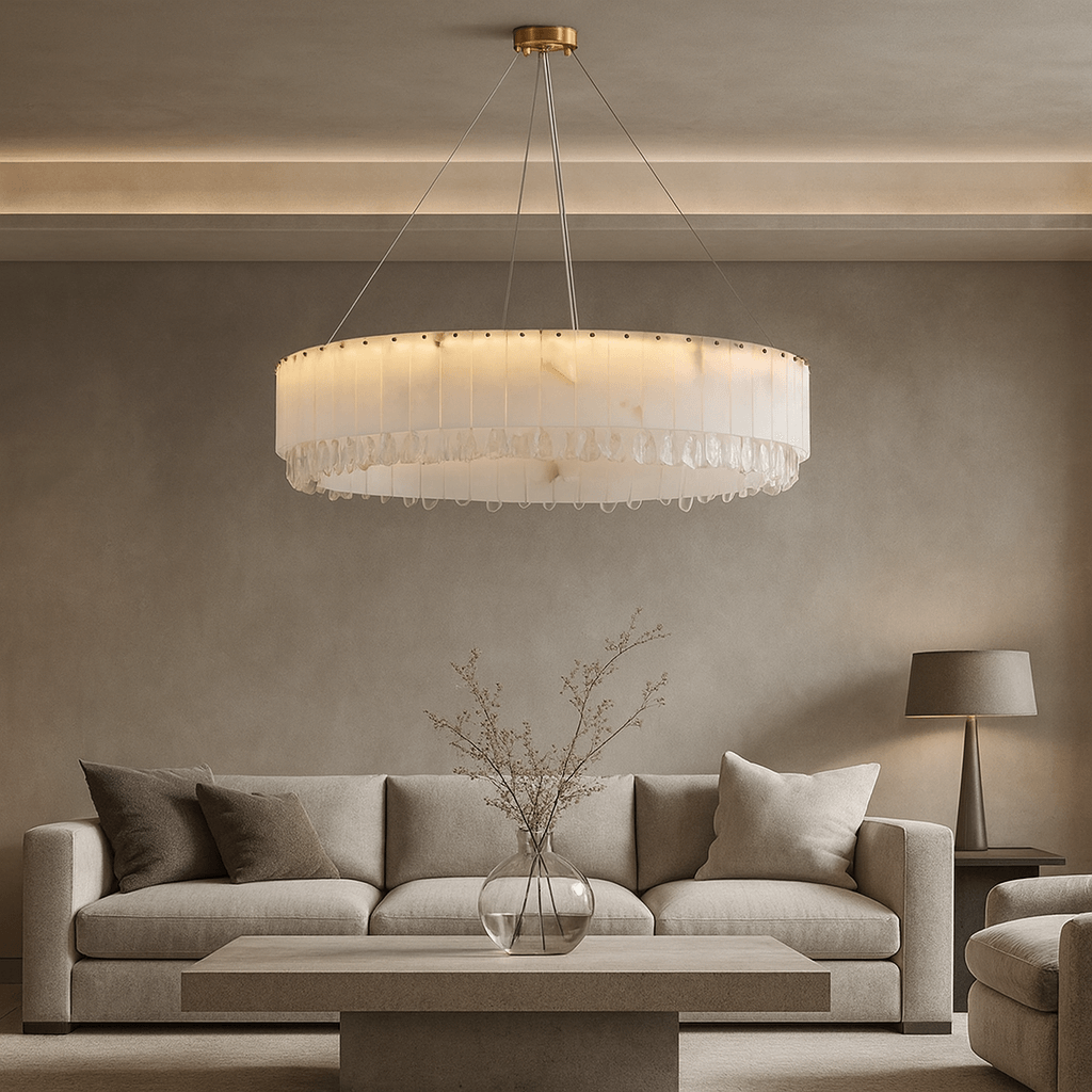 Stuart 39" Alabaster & Crystal Round Chandelier by Bling Lighting Studio