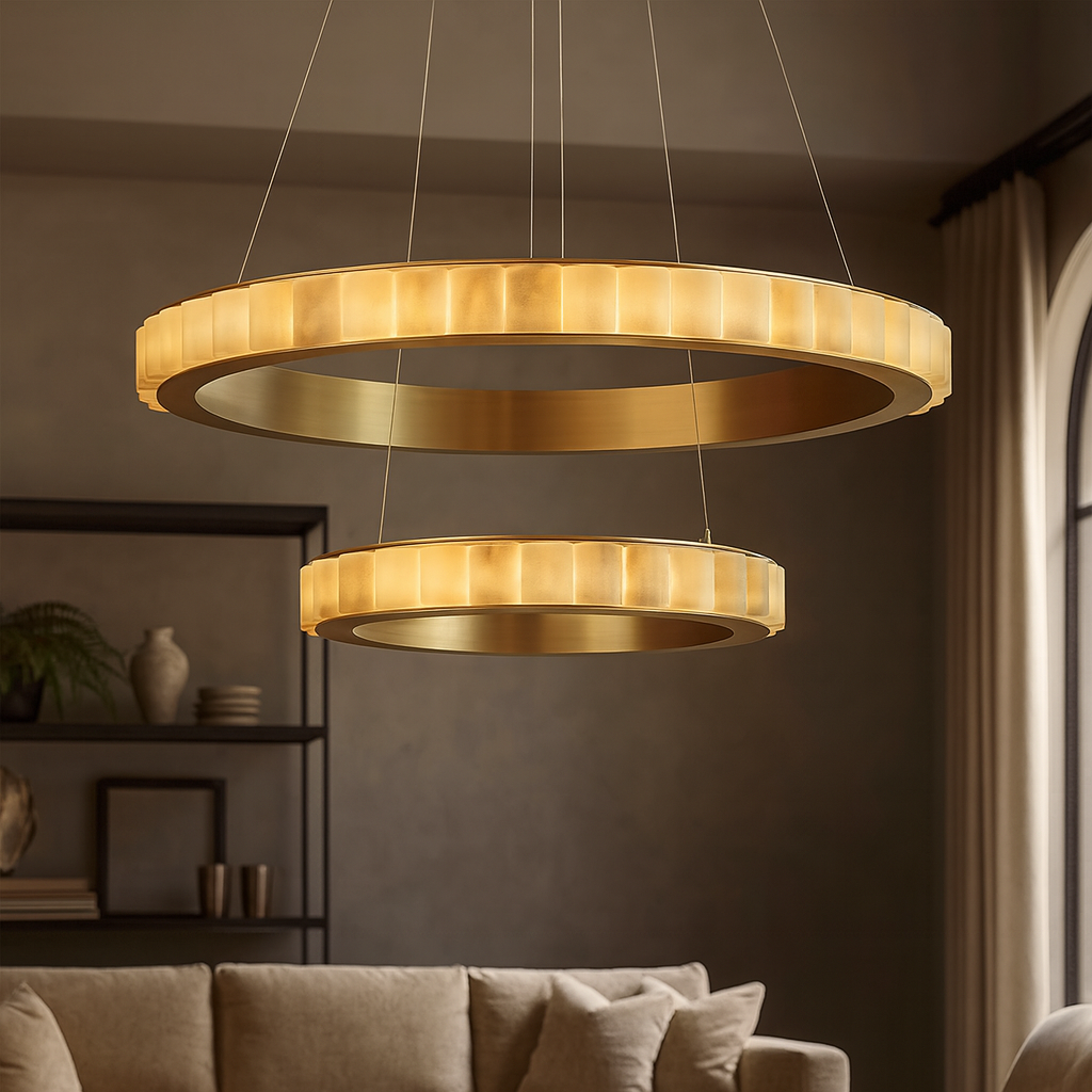 Hampton 2-Tier Modern Alabaster Chandelier detail view