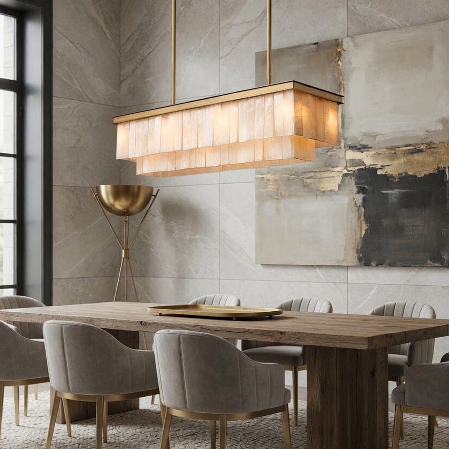Windsor Linear Alabaster Dining Chandelier by Bling Lighting Studio