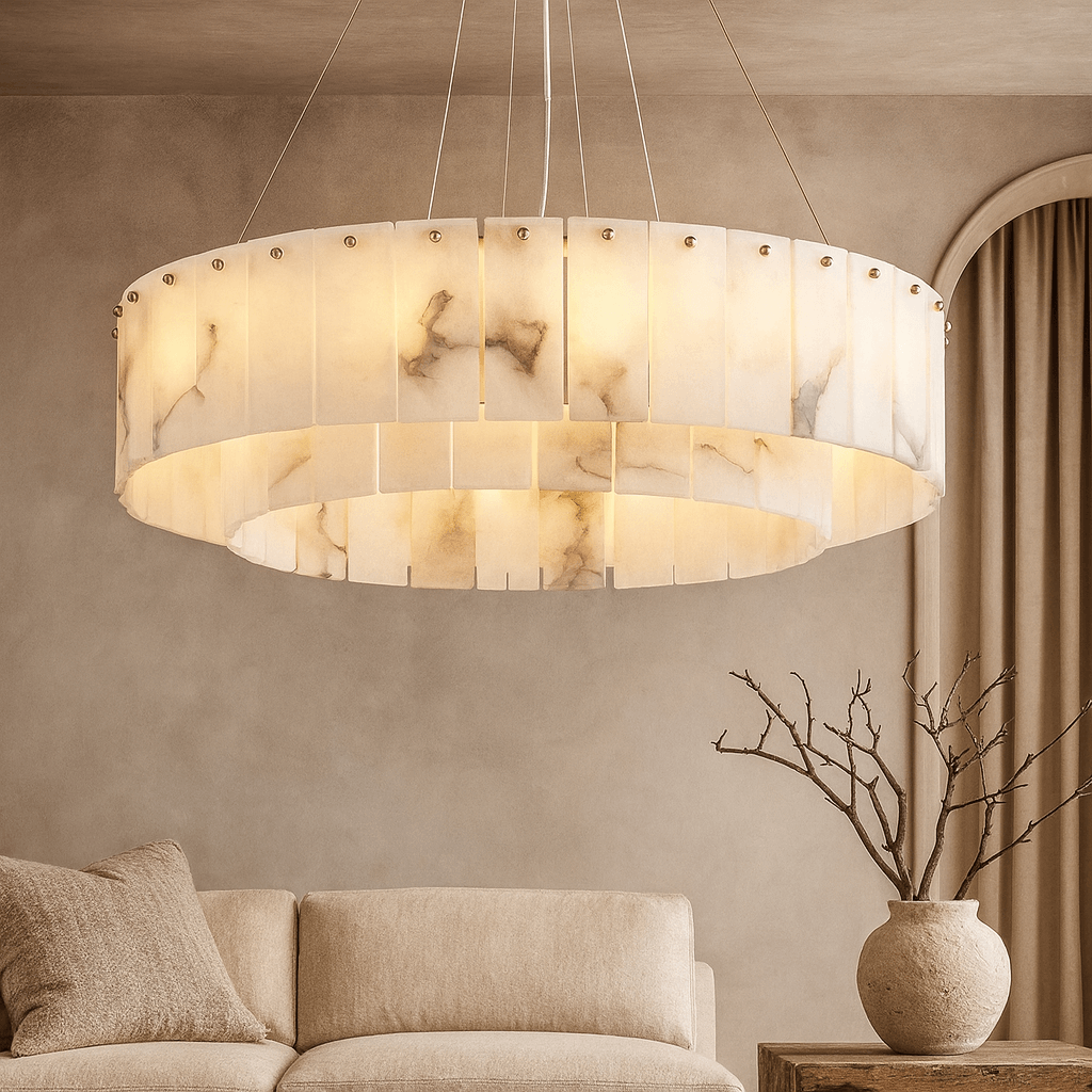 Oakley Layered Alabaster Chandelier detail view