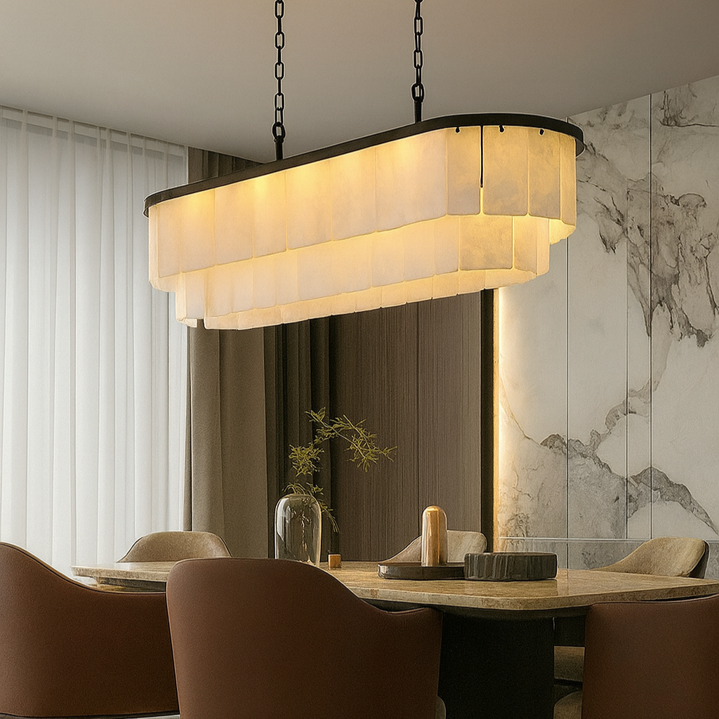Marbella Alabaster Dining Chandelier detail view