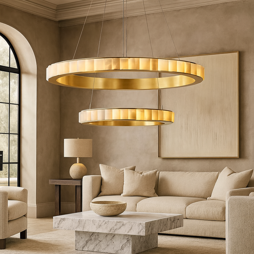 Hampton 2-Tier Modern Alabaster Chandelier material and finish detail