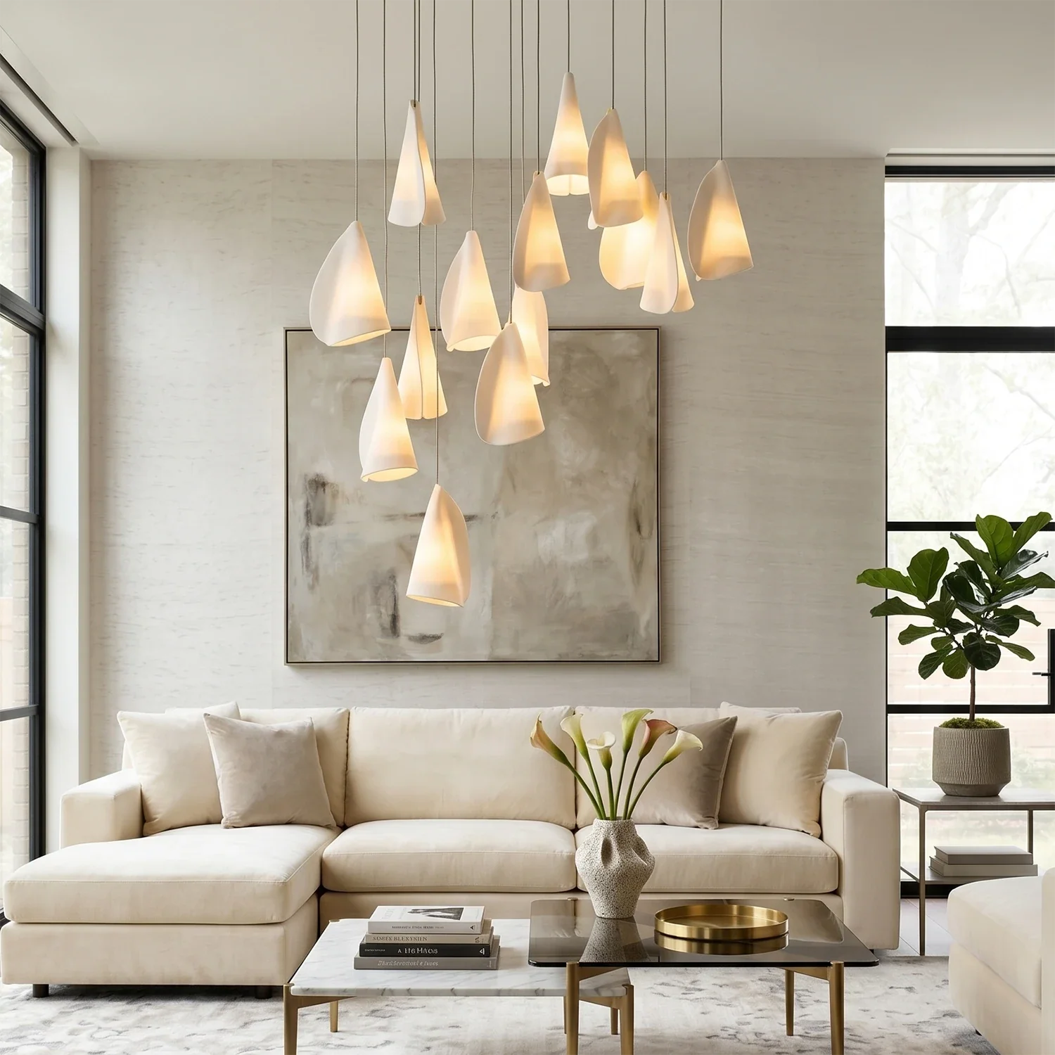 Modern Handmade Porcelain Petal Pendant Light