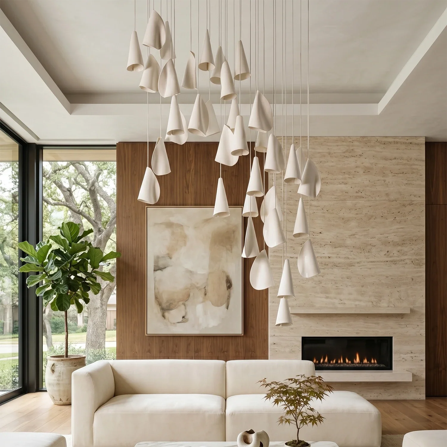 Modern Handmade Porcelain Petal Pendant Light