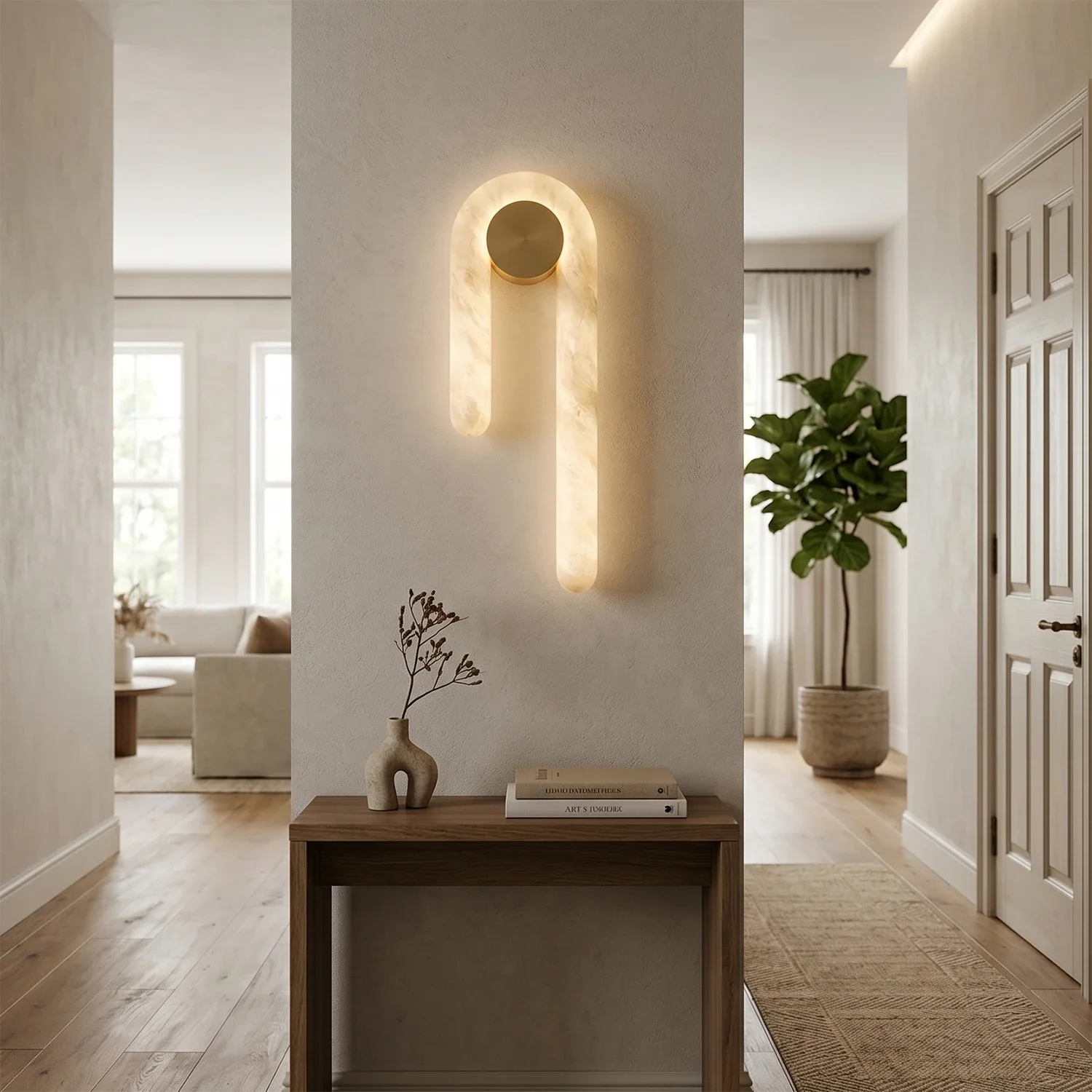 Modern J-Shape Alabaster Wall Sconce