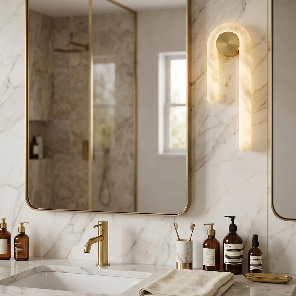 Modern J-Shape Alabaster Wall Sconce