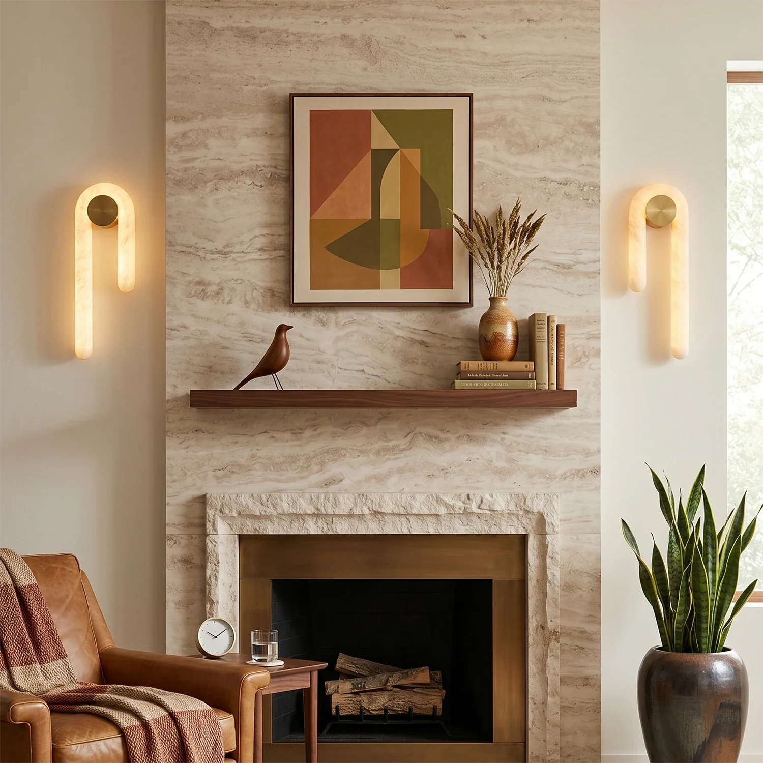 Modern J-Shape Alabaster Wall Sconce