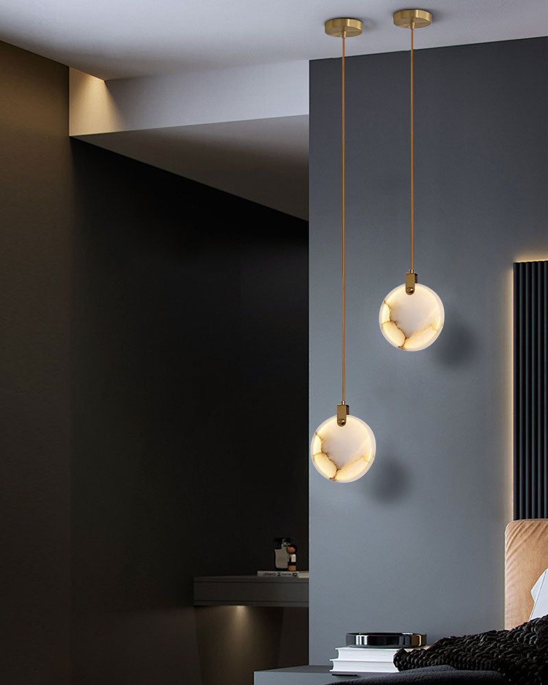 Postmodern LED Spanish Marble Chandelier Lamp in Brass for staircase by Bling Lighting Studio