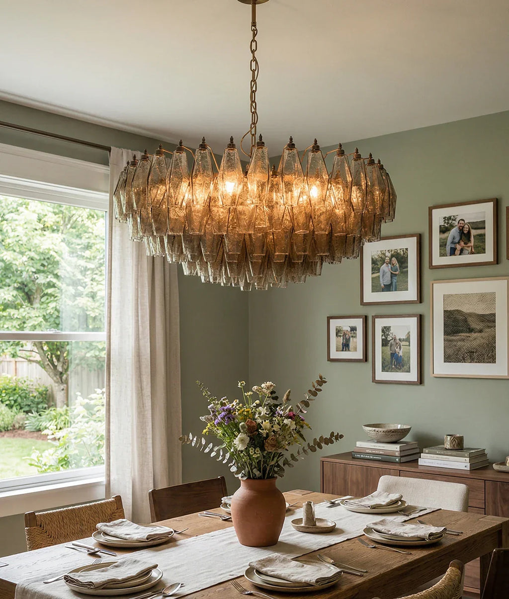 Murano Poliedri Faceted Smoked Glass Chandelier detail view
