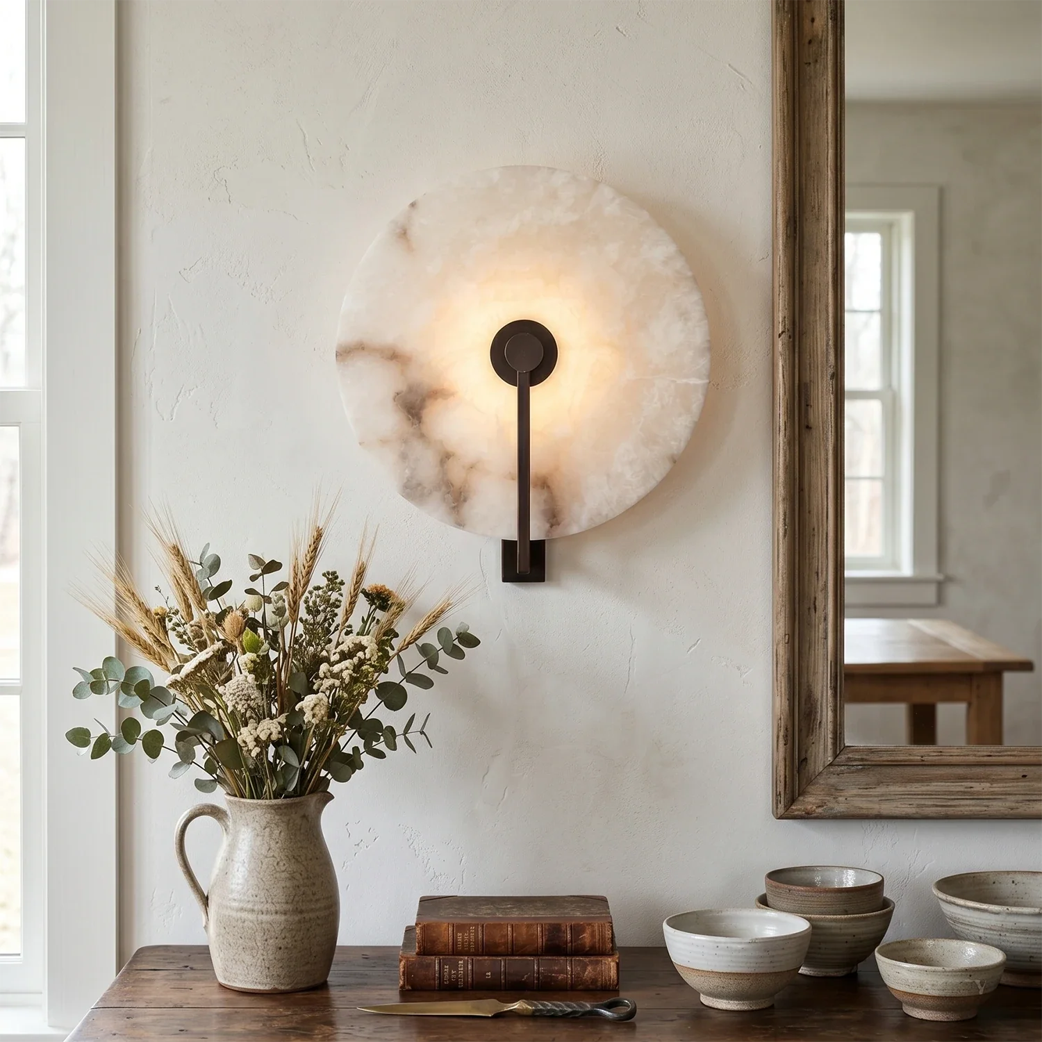 Natural Alabaster Disc LED Wall Sconce