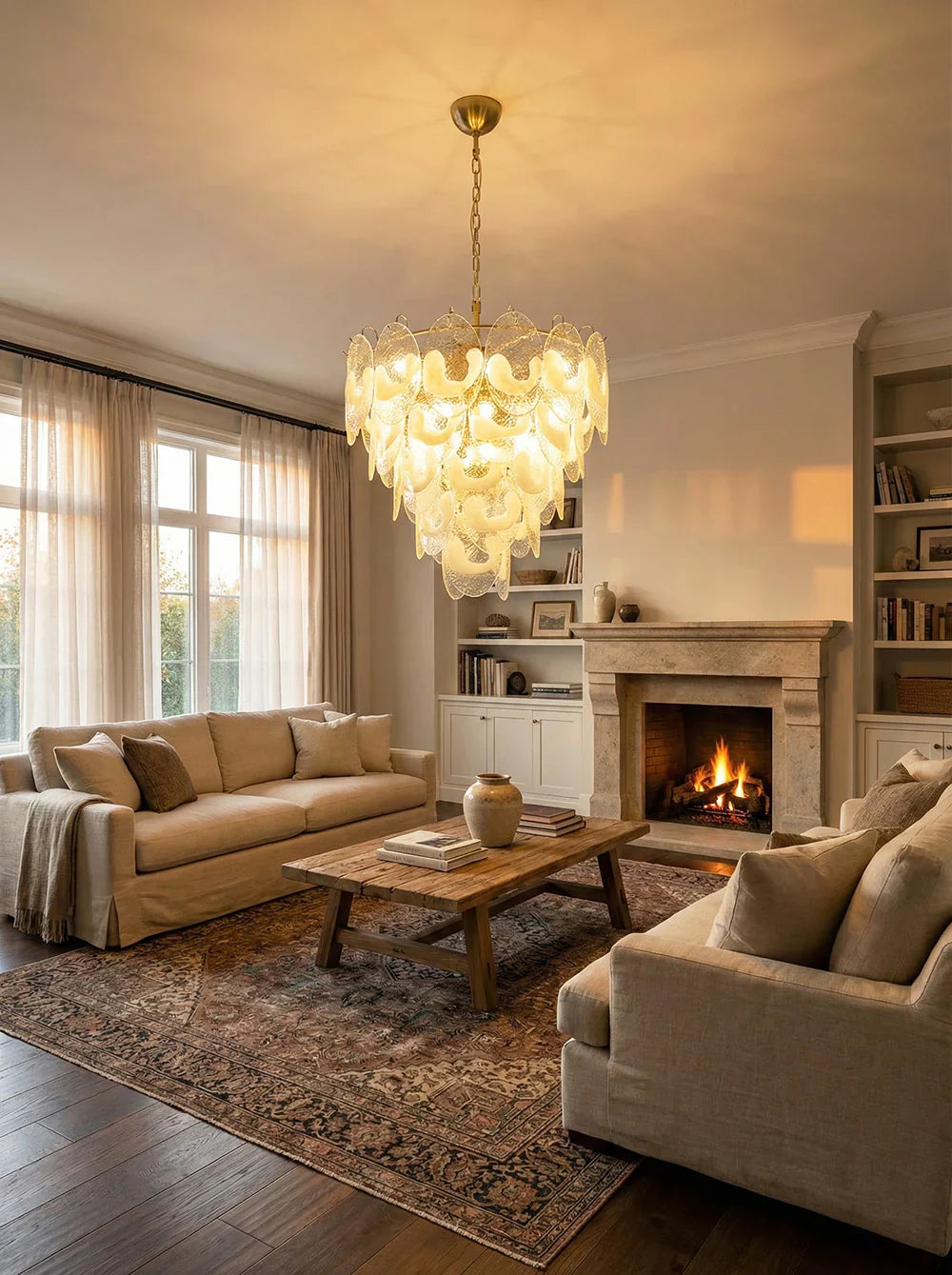 Oval Transparent Glass U Shape White Chandelier material and finish detail