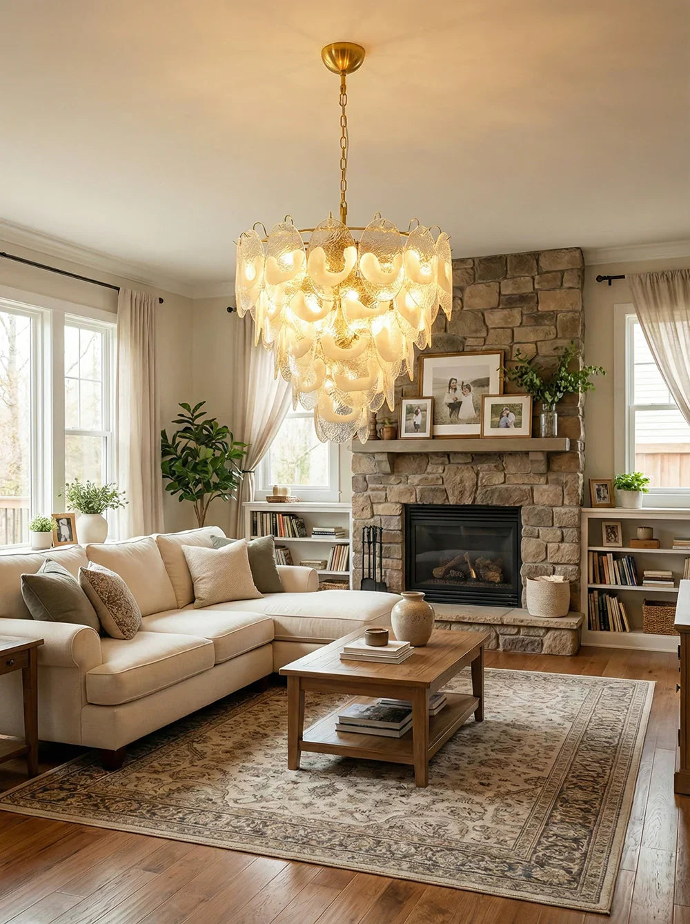 Oval Transparent Glass U Shape White Chandelier detail view