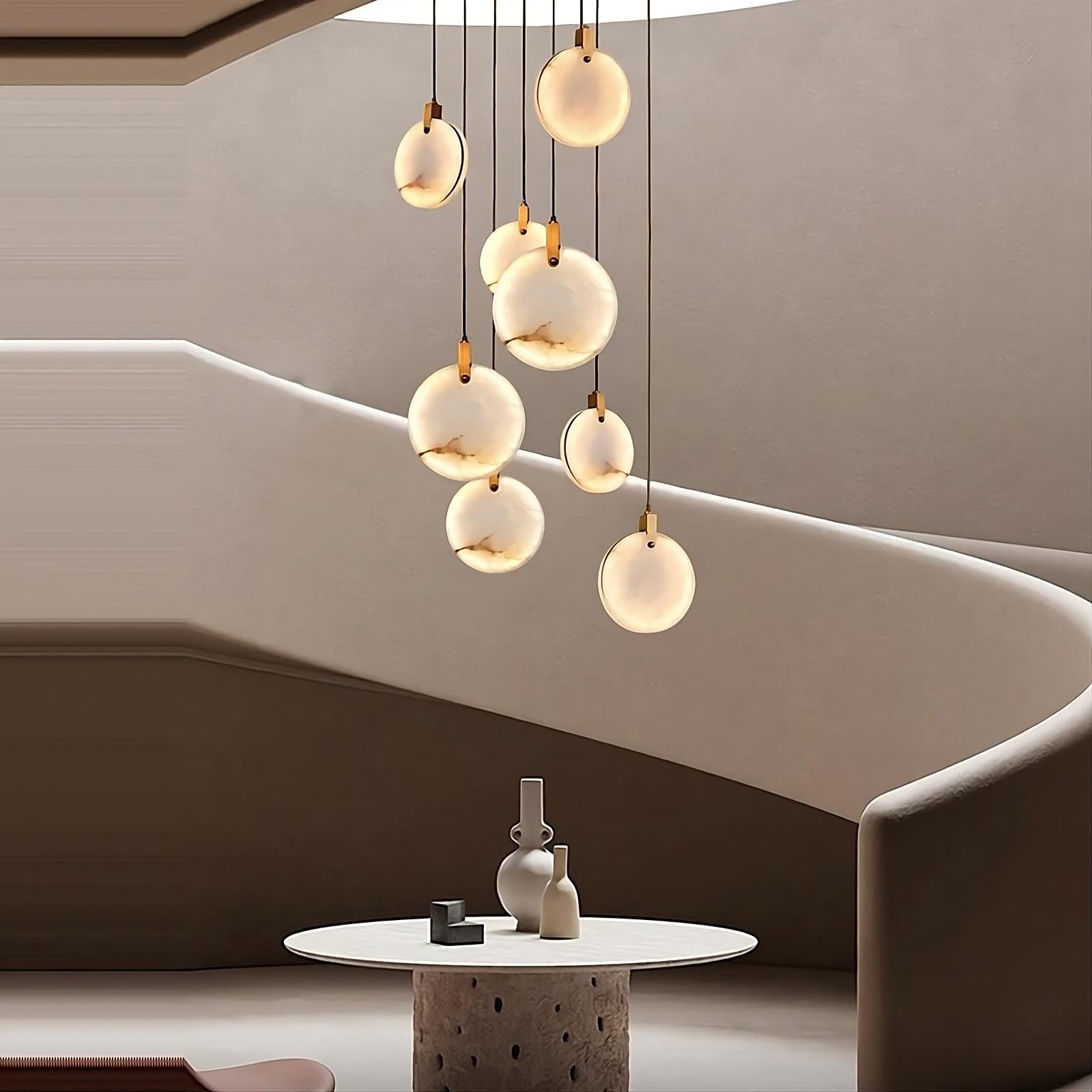 Moonshade Alabaster Disc Chandelier detail view