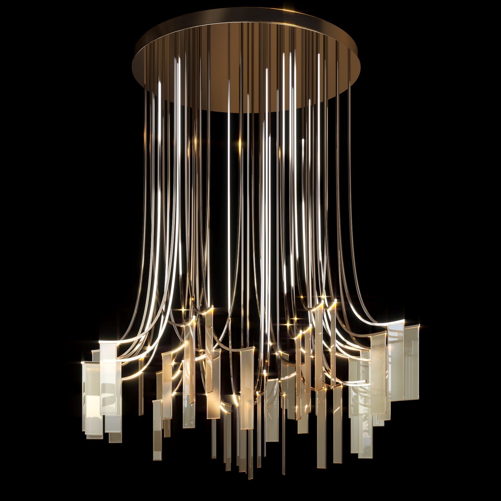 Linear Panel Cascade Chandelier