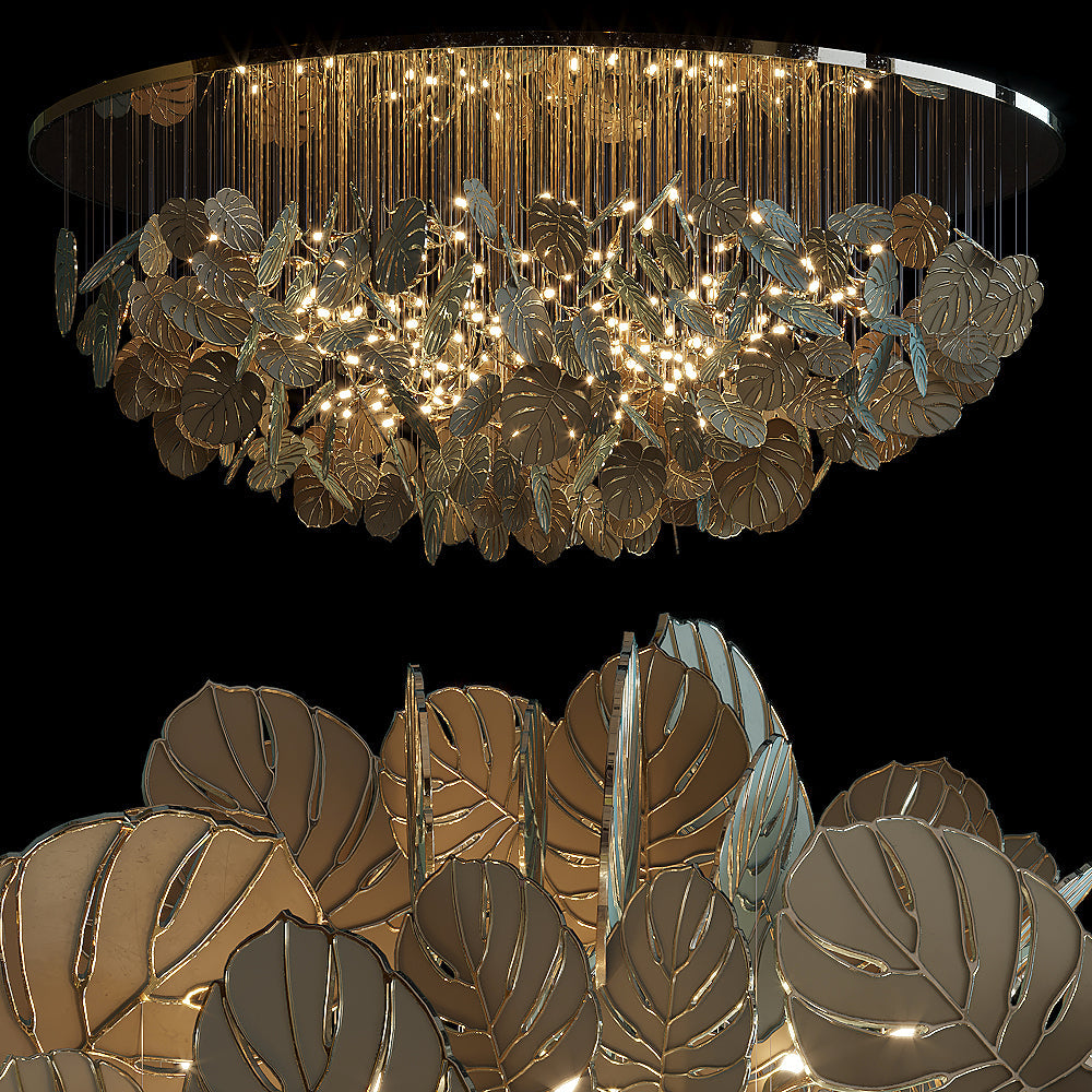 Gold Monstera Canopy Chandelier