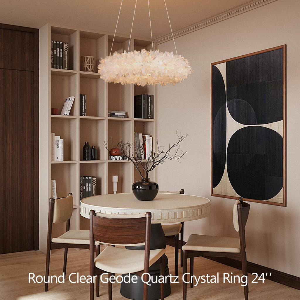 Premium 24-47 Inch Round Clear Geode Quartz Crystal Ring Pendant Light Modern Chandelier for Living Room detail view