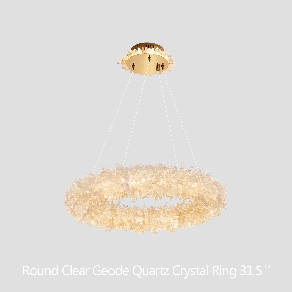Premium 24-47 Inch Round Clear Geode Quartz Crystal Ring Pendant Light Modern Chandelier for Living Room product image