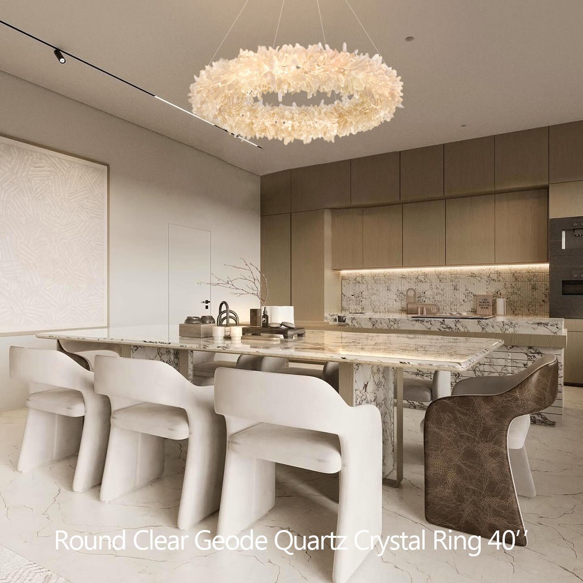 Premium 24-47 Inch Round Clear Geode Quartz Crystal Ring Pendant Light Modern Chandelier for Living Room product image