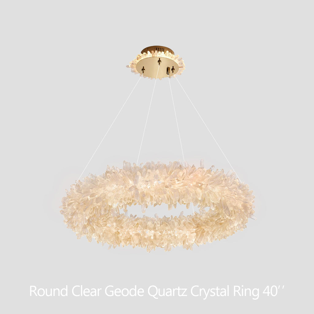 Premium 24-47 Inch Round Clear Geode Quartz Crystal Ring Pendant Light Modern Chandelier for Living Room product image