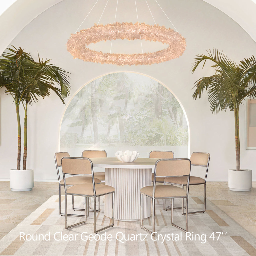 Premium 24-47 Inch Round Clear Geode Quartz Crystal Ring Pendant Light Modern Chandelier for Living Room product image