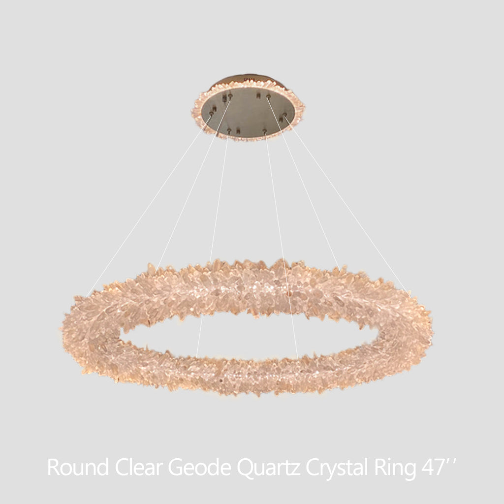 Premium 24-47 Inch Round Clear Geode Quartz Crystal Ring Pendant Light Modern Chandelier for Living Room product image