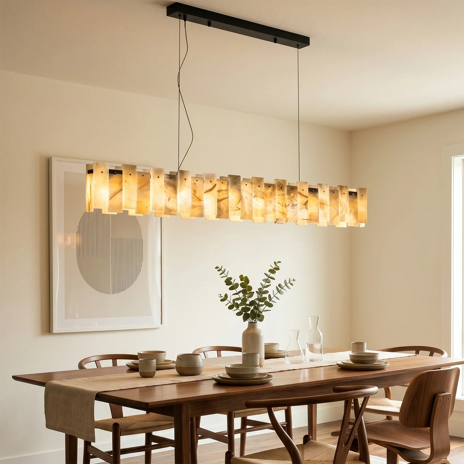 Tobacco-Hued Alabaster Chandelier