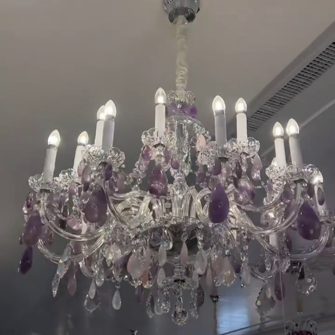 Maria Classic Green Purple Luxury Rock Crystal Chandelier by Bling Lighting Studio