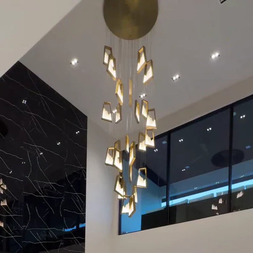Modern Luxury Alabaster Chandelier with Golden Brass Frame, Organic Floating Design by Bling Lighting Studio