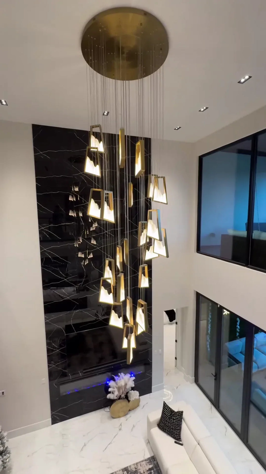 Modern Luxury Alabaster Chandelier with Golden Brass Frame, Organic Floating Design by Bling Lighting Studio