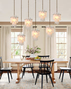 Tired Alabaster marble Cluster Chandelier 13" with adjustable chain